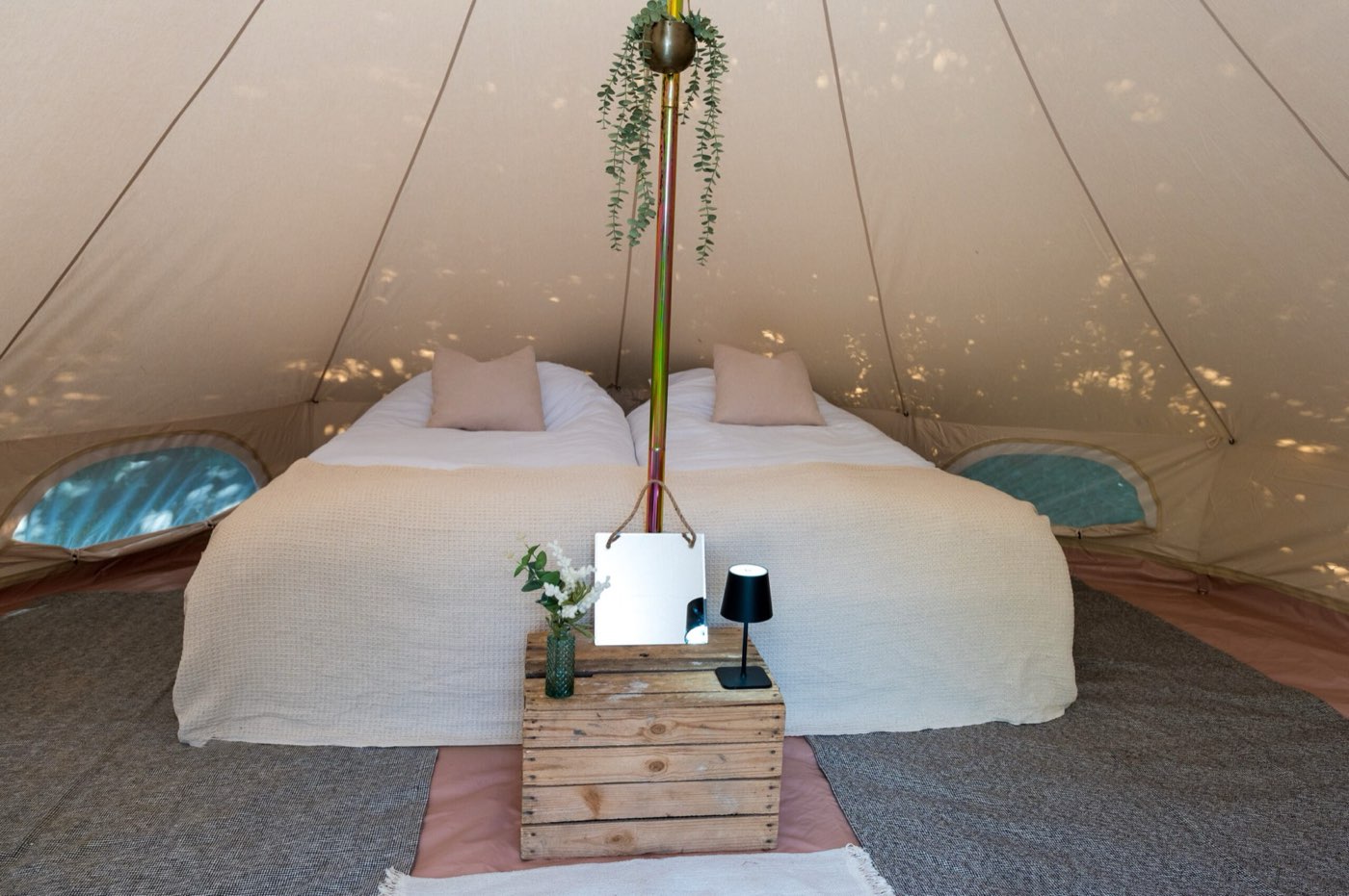 Memory foam mattresses pushed together for a king-size bed